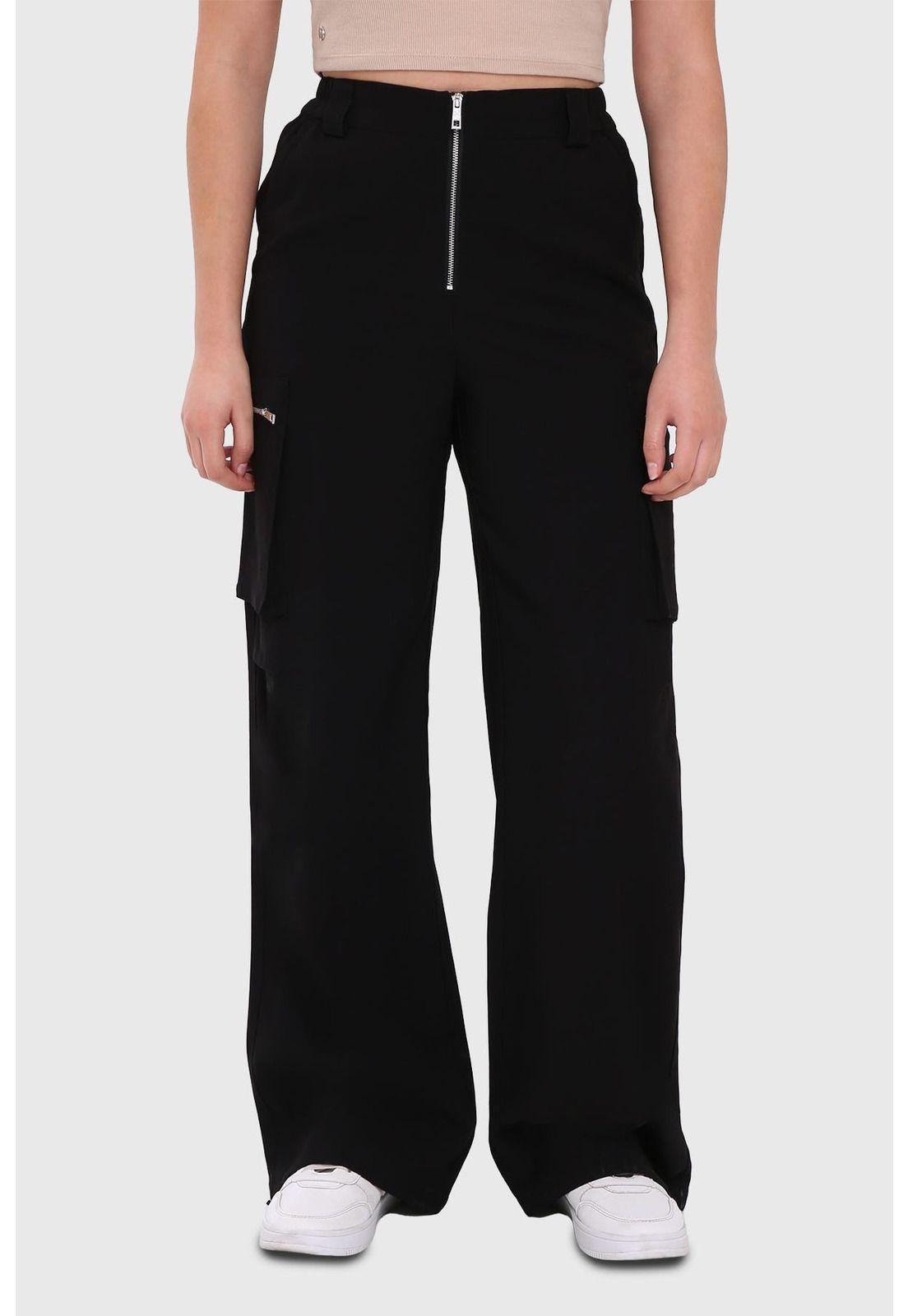 Pantalón Mujer Cargo Cierres Negro-0