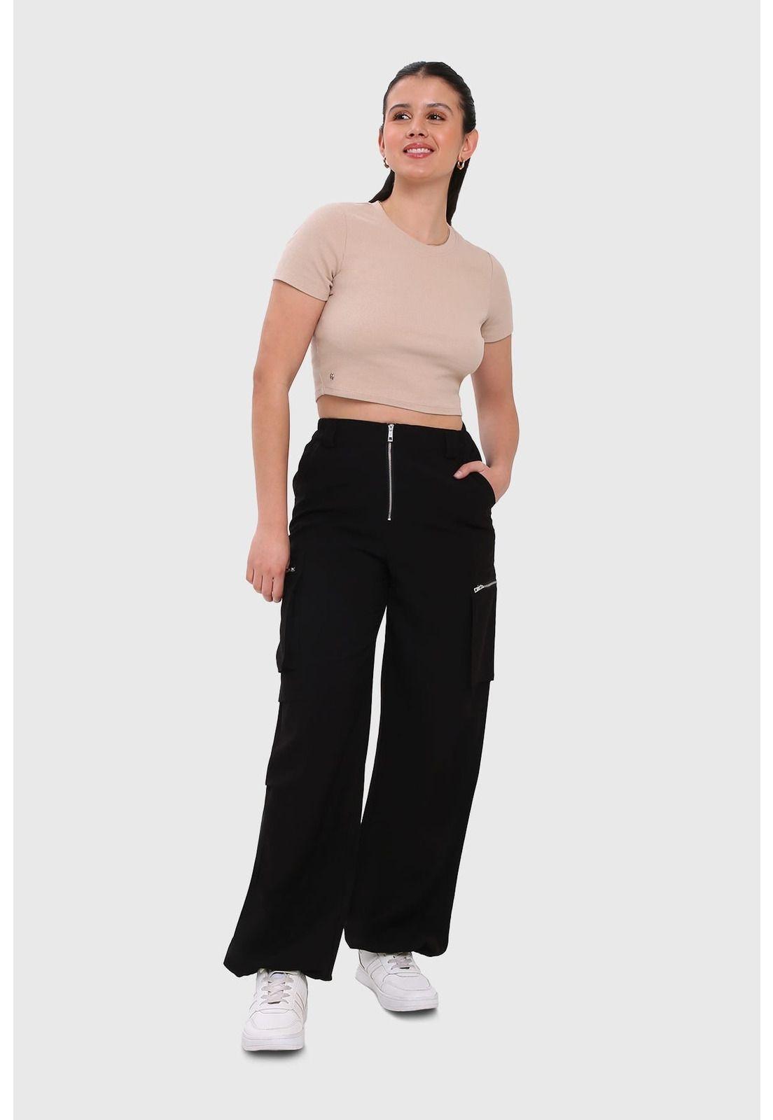 Pantalón Mujer Cargo Cierres Negro-3