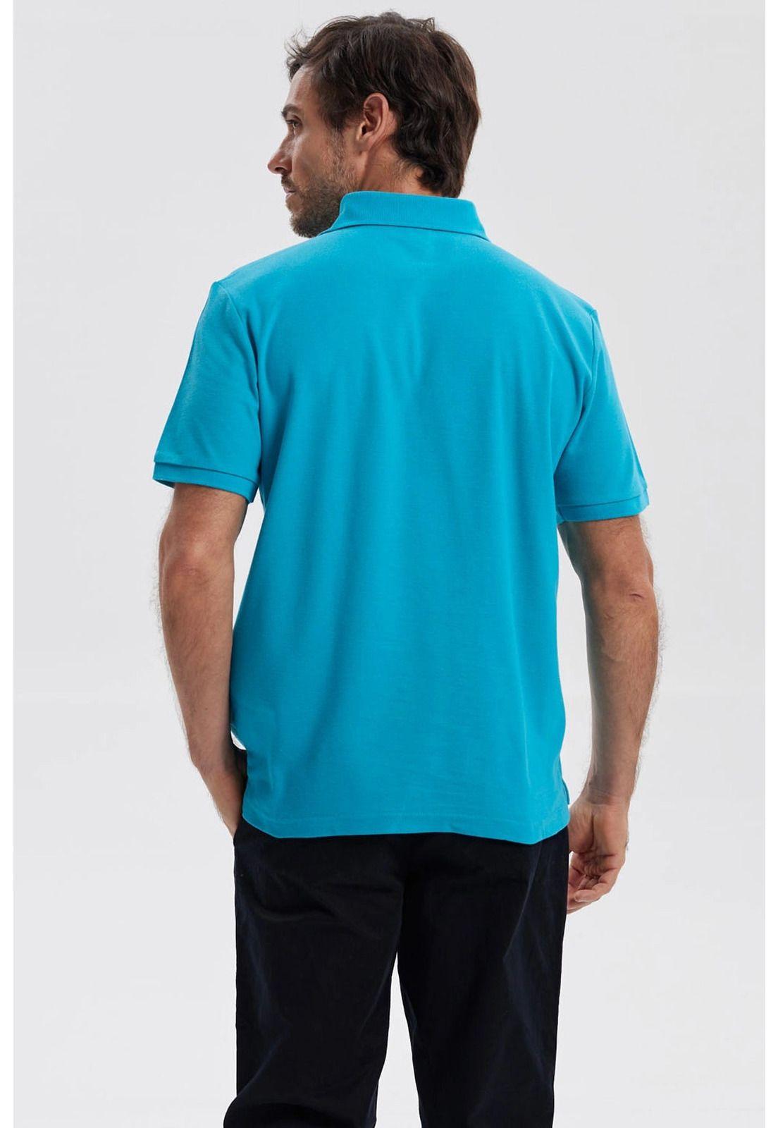 Polera Hombre Piqué Básica Lisa Turquesa-2