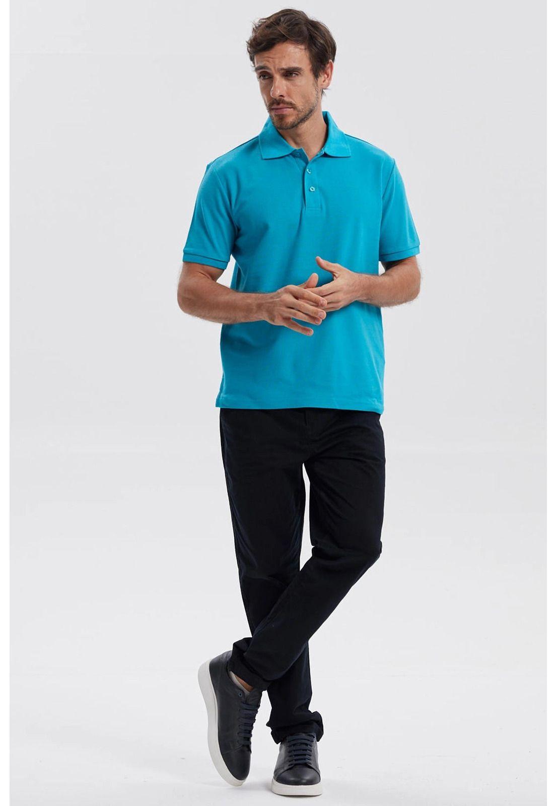 Polera Hombre Piqué Básica Lisa Turquesa-3