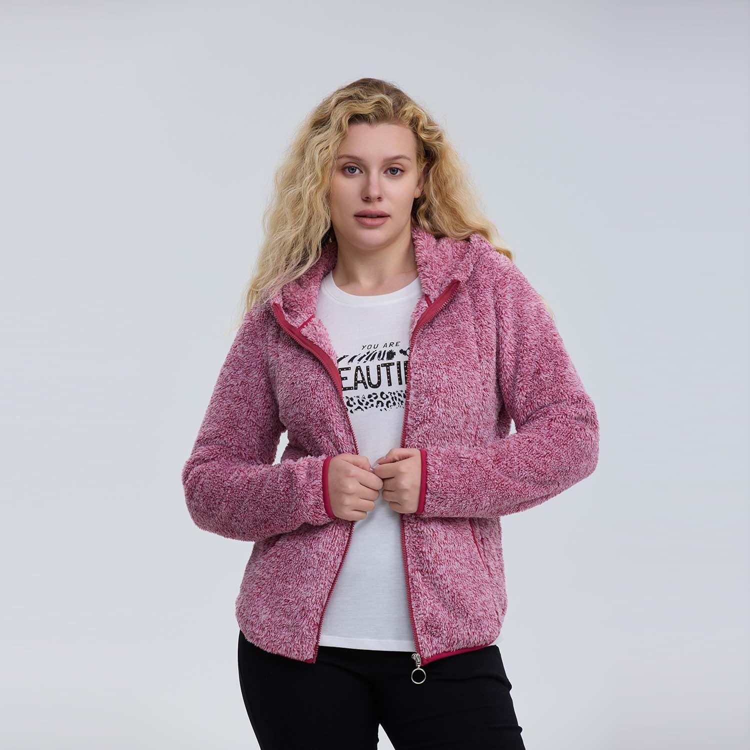 Polar Mujer Peludo Con Bolsillo Rosa Melange-1