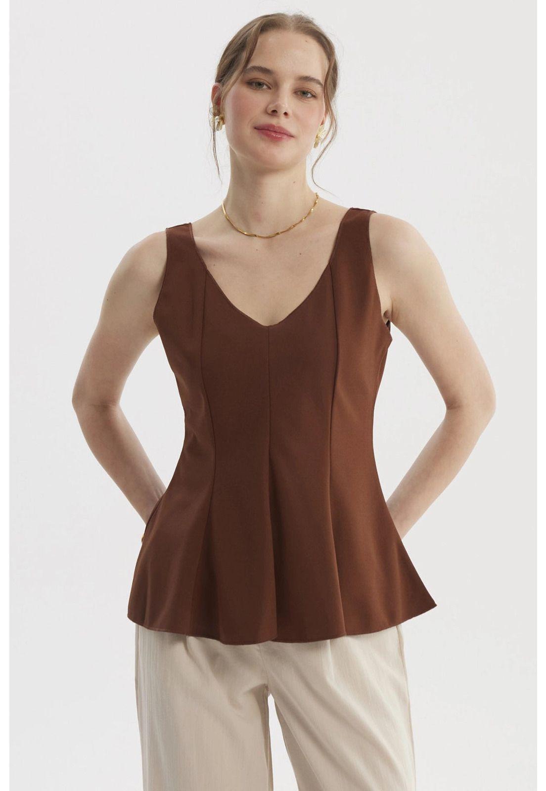 Polera Mujer Crep Lisa Cafe-0