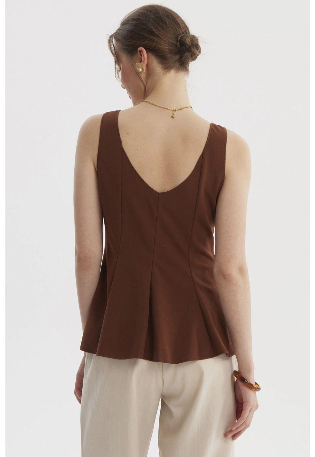 Polera Mujer Crep Lisa Cafe-2