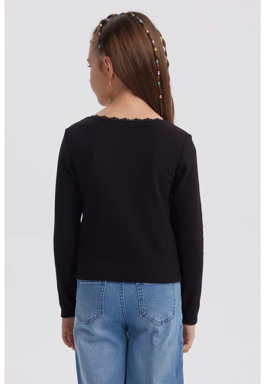 Polera Niña Cuello Encaje Negro-1