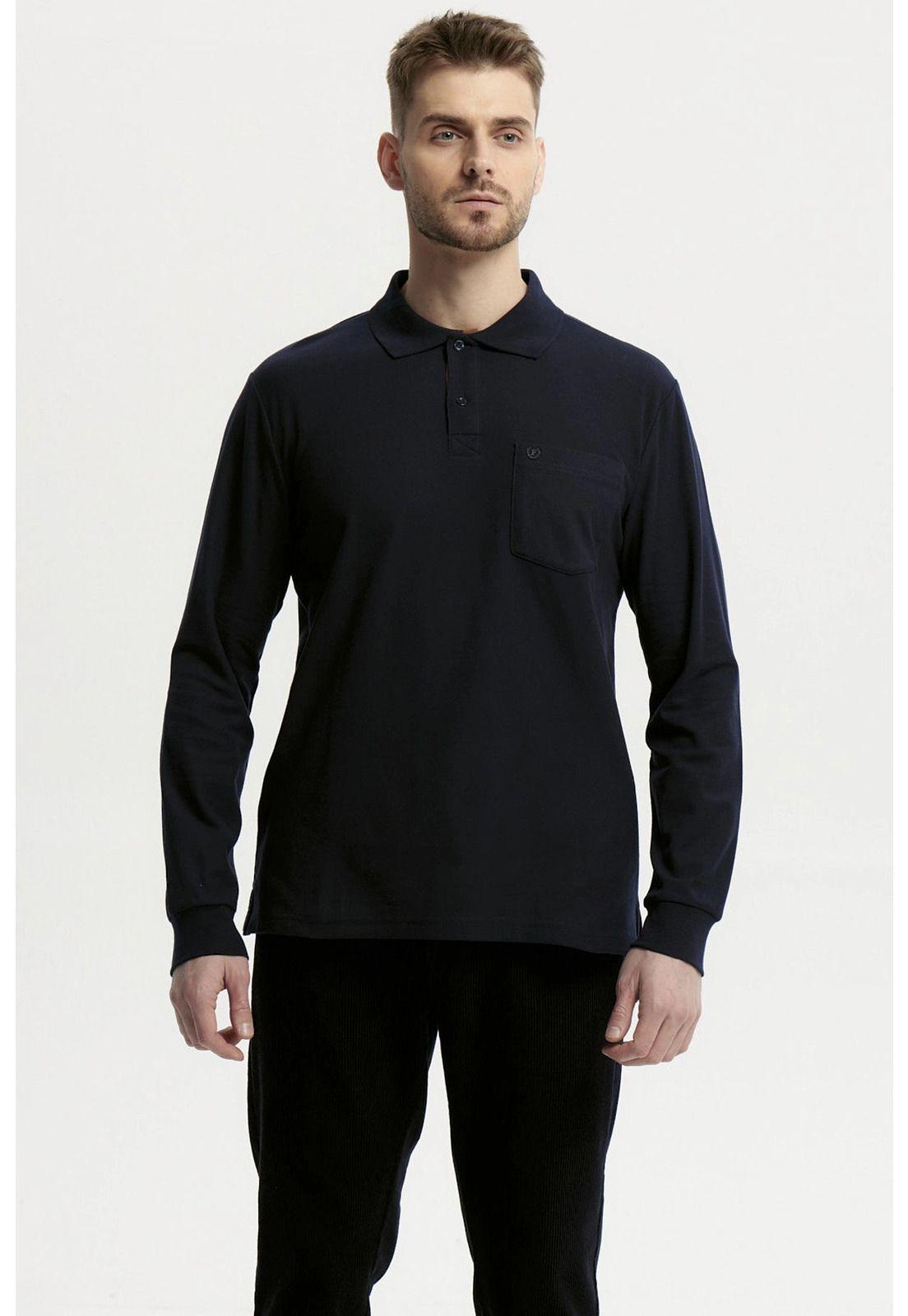 Polera Hombre Pique Básica Azul Marino - ll-0