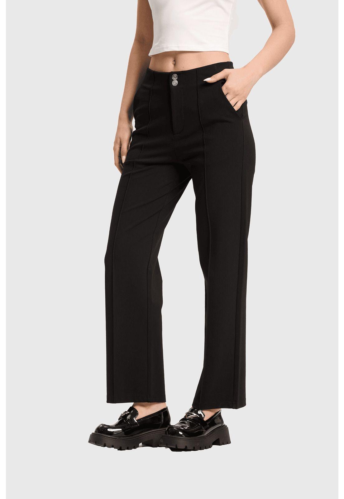 Pantalón Mujer 2 Botones Negro-1