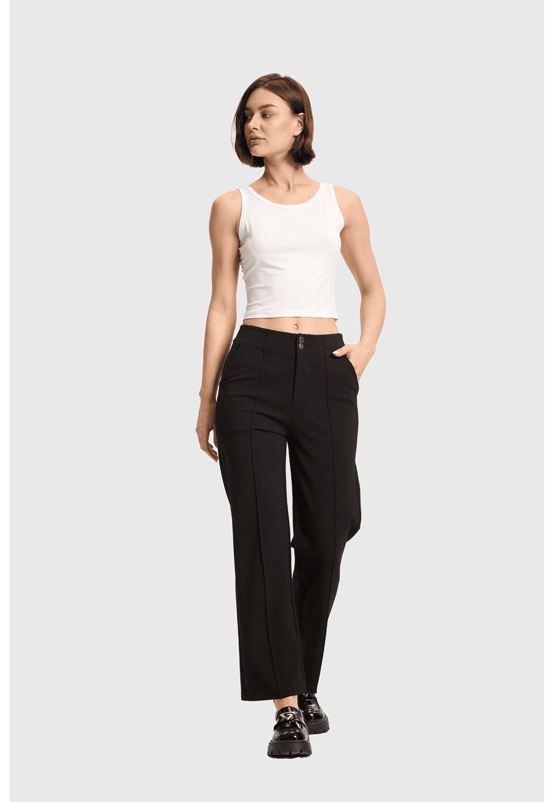 Pantalón Mujer 2 Botones Negro-3