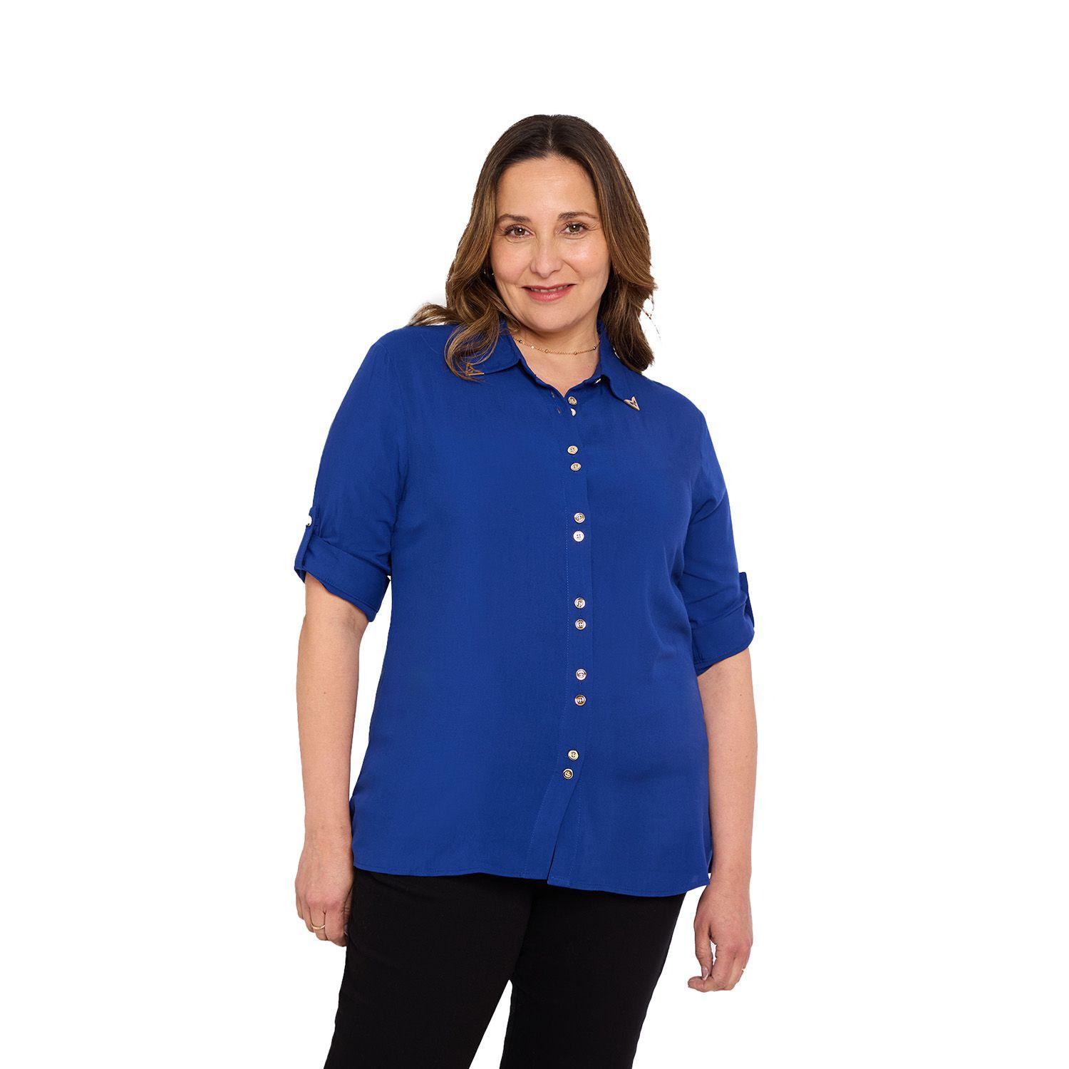 Blusa Mujer Abotonada Roll Up Azul Fashion's Park-0