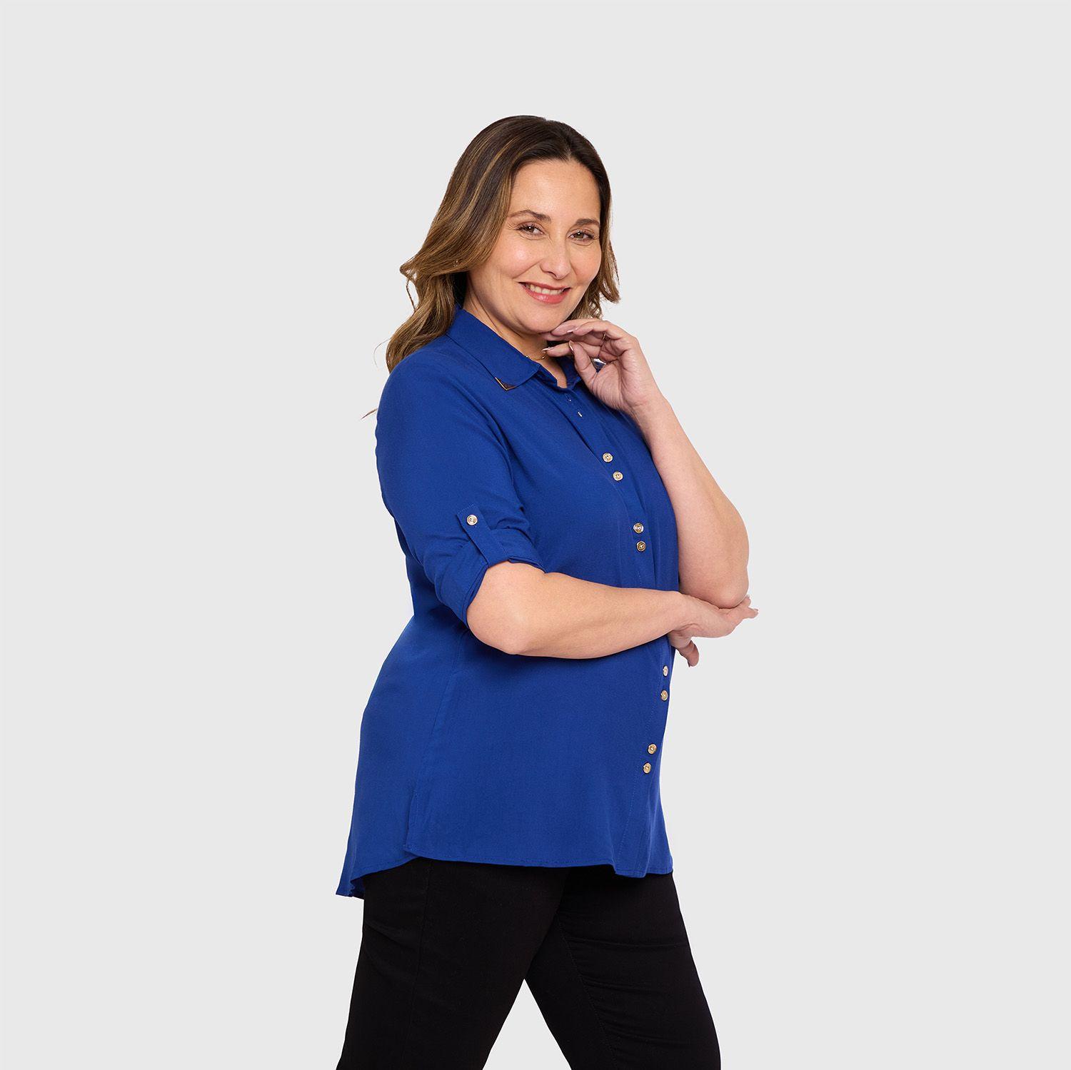 Blusa Mujer Abotonada Roll Up Azul Fashion's Park-1