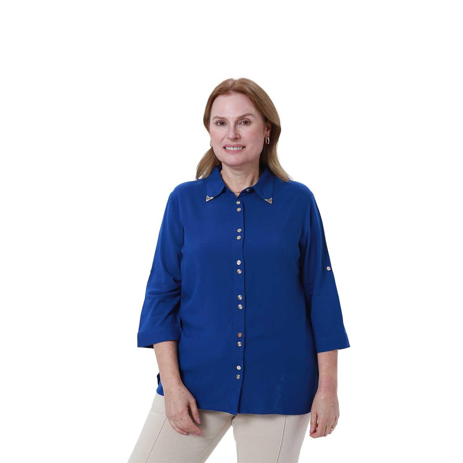 Blusa Mujer Abotonada Roll Up Azul Fashion's Park-2