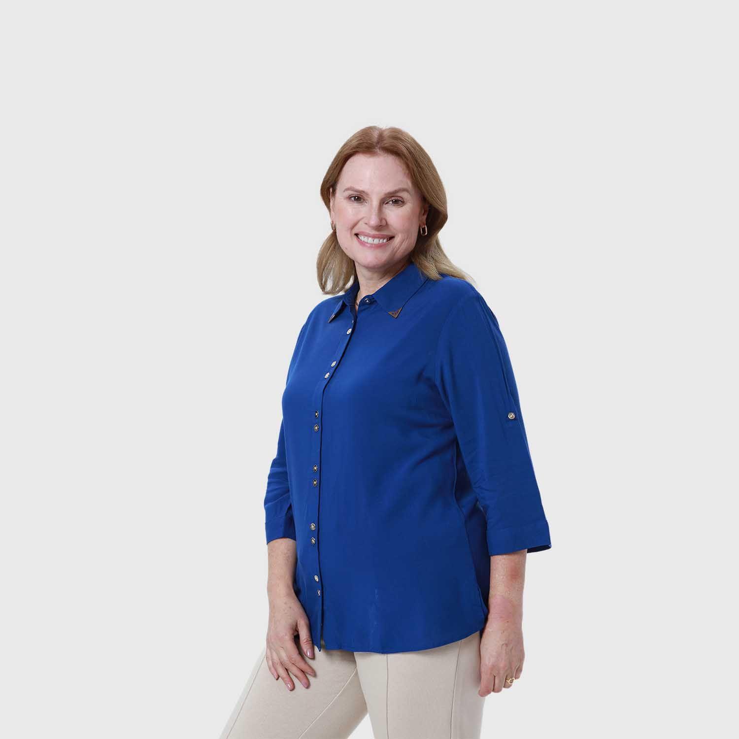 Blusa Mujer Abotonada Roll Up Azul Fashion's Park-4