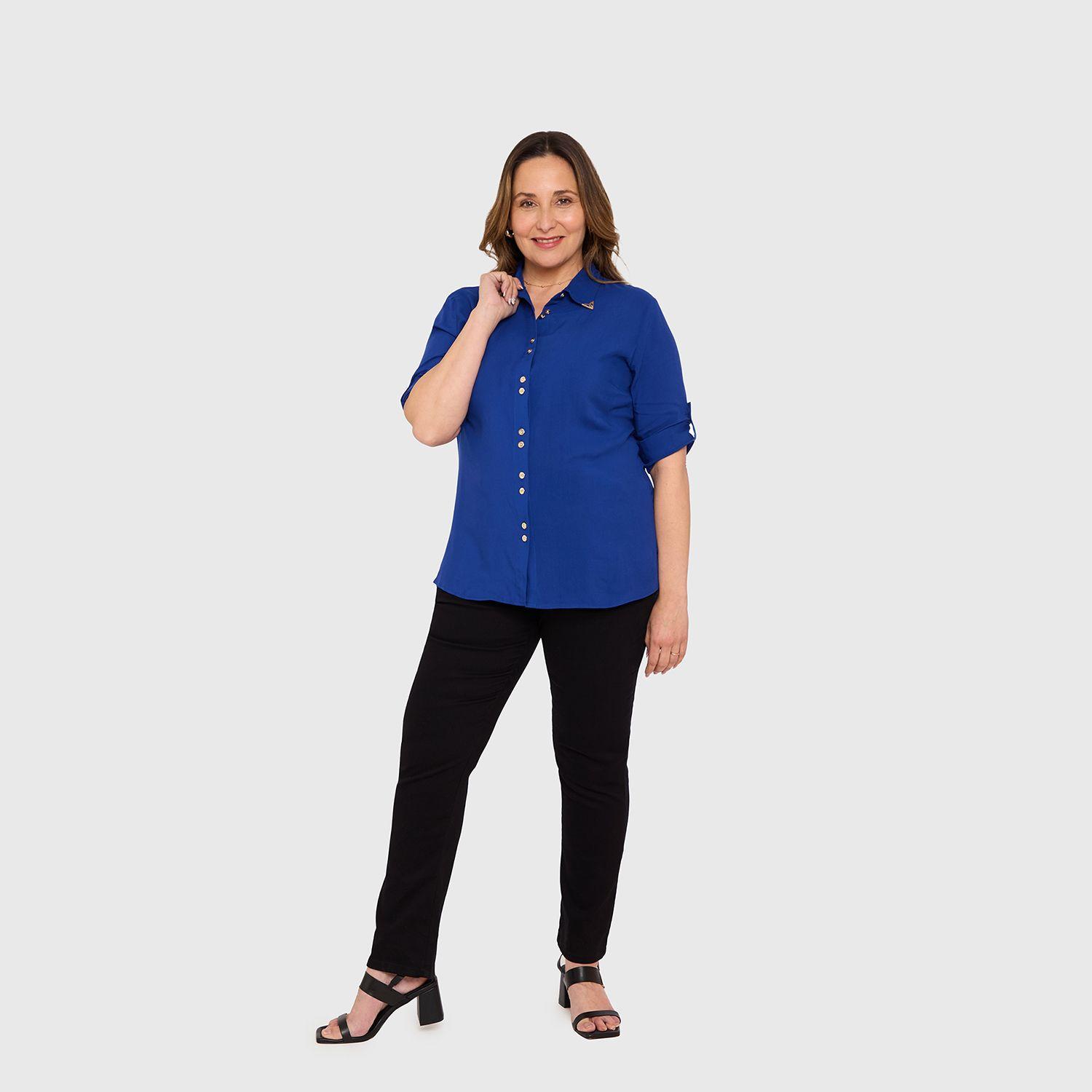 Blusa Mujer Abotonada Roll Up Azul Fashion's Park-5
