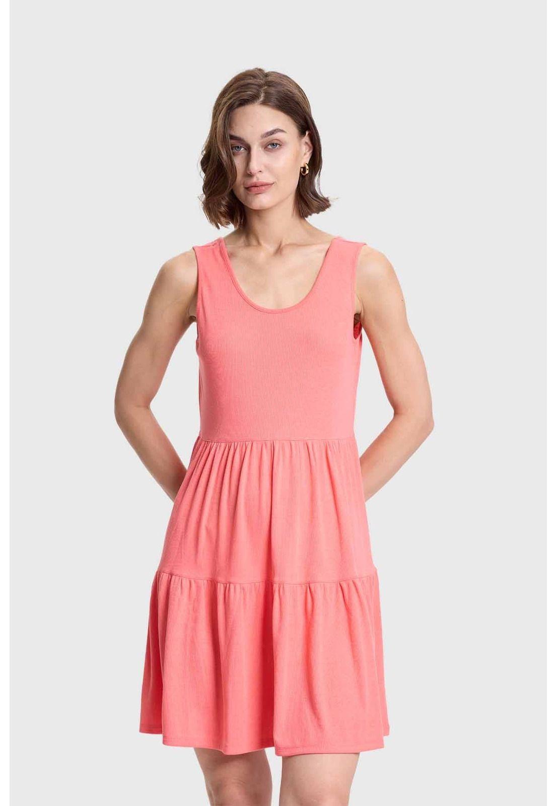 Vestido Mujer Rib Con Corte Coral-0