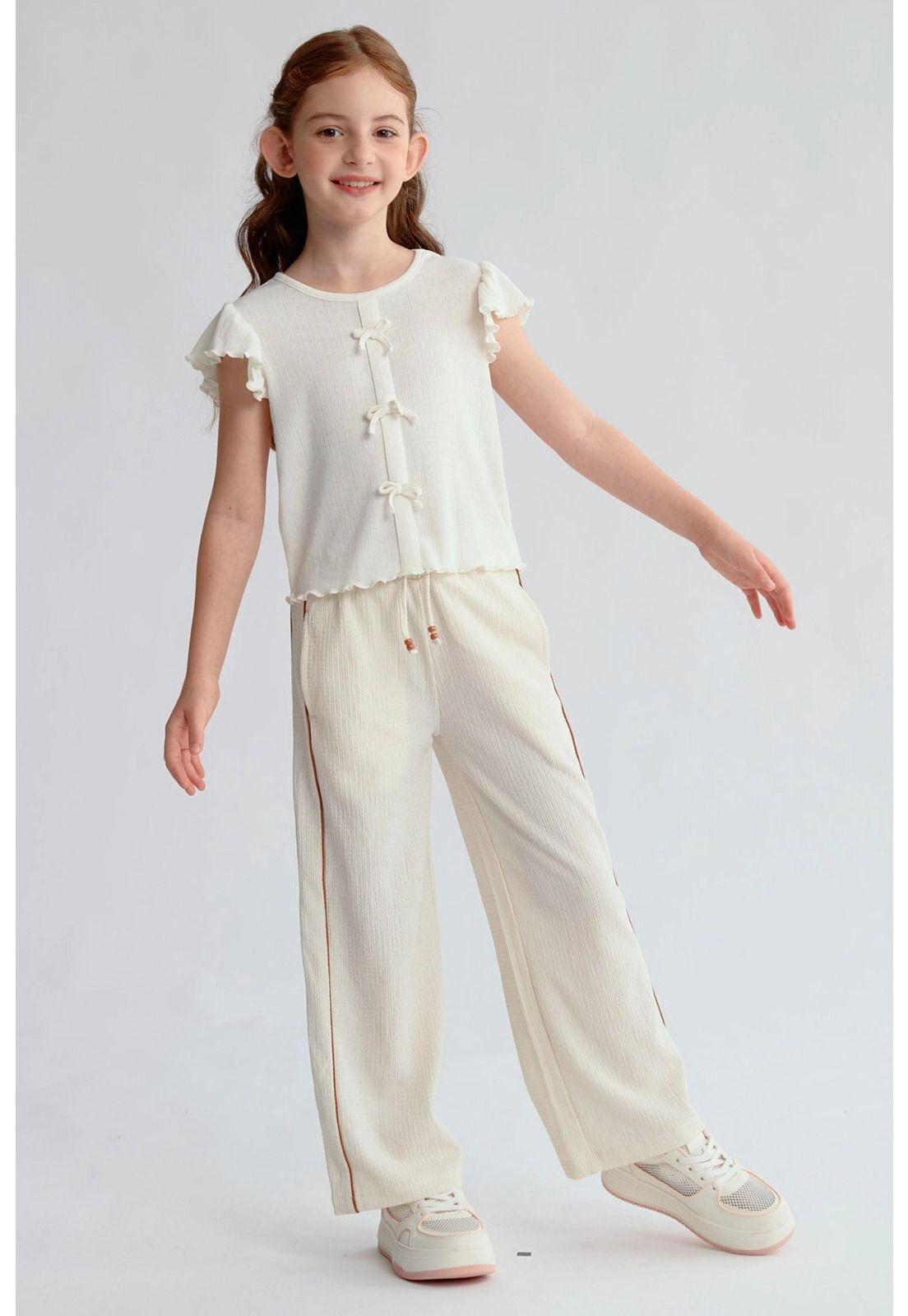 Pantalón Niña Crep Accesorios Cordón Beige-3