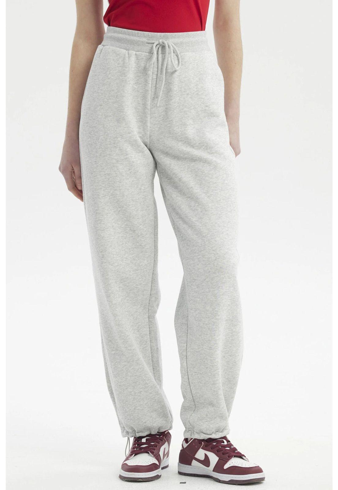 Pantalón Buzo Mujer Pitillo Gris Melange Claro-0