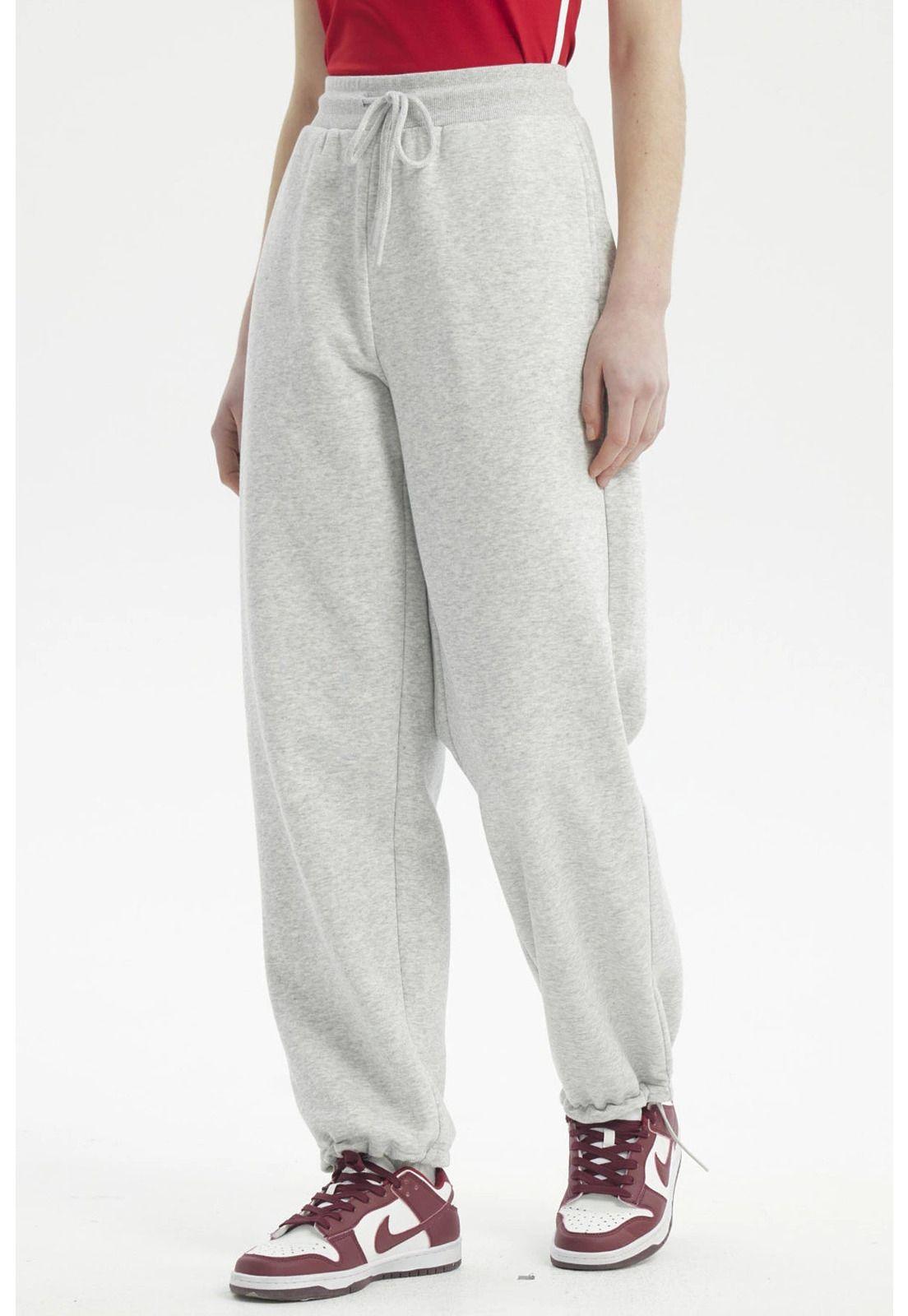 Pantalón Buzo Mujer Pitillo Gris Melange Claro-1