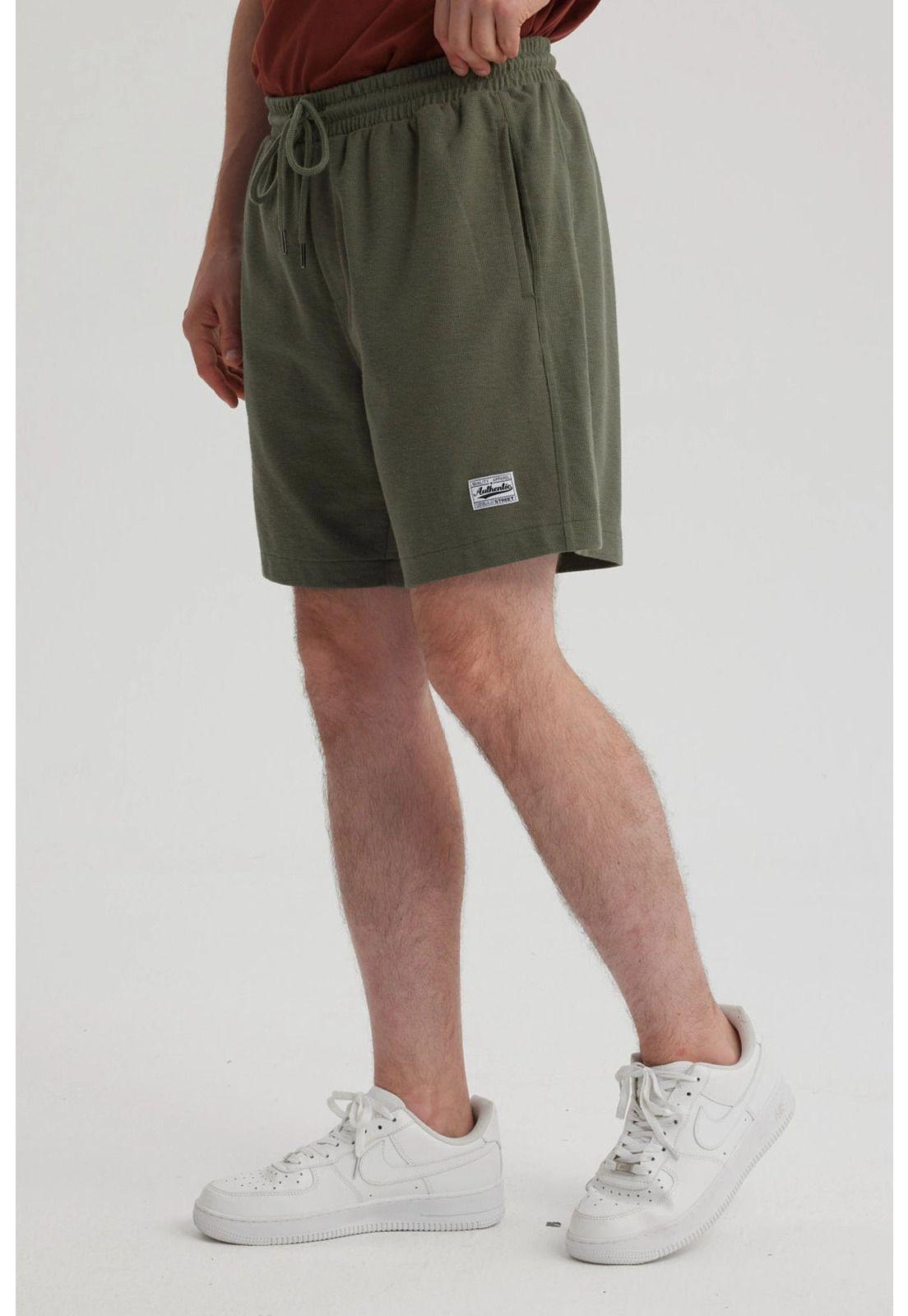 Bermuda Hombre Textura Liso Verde Militar-5