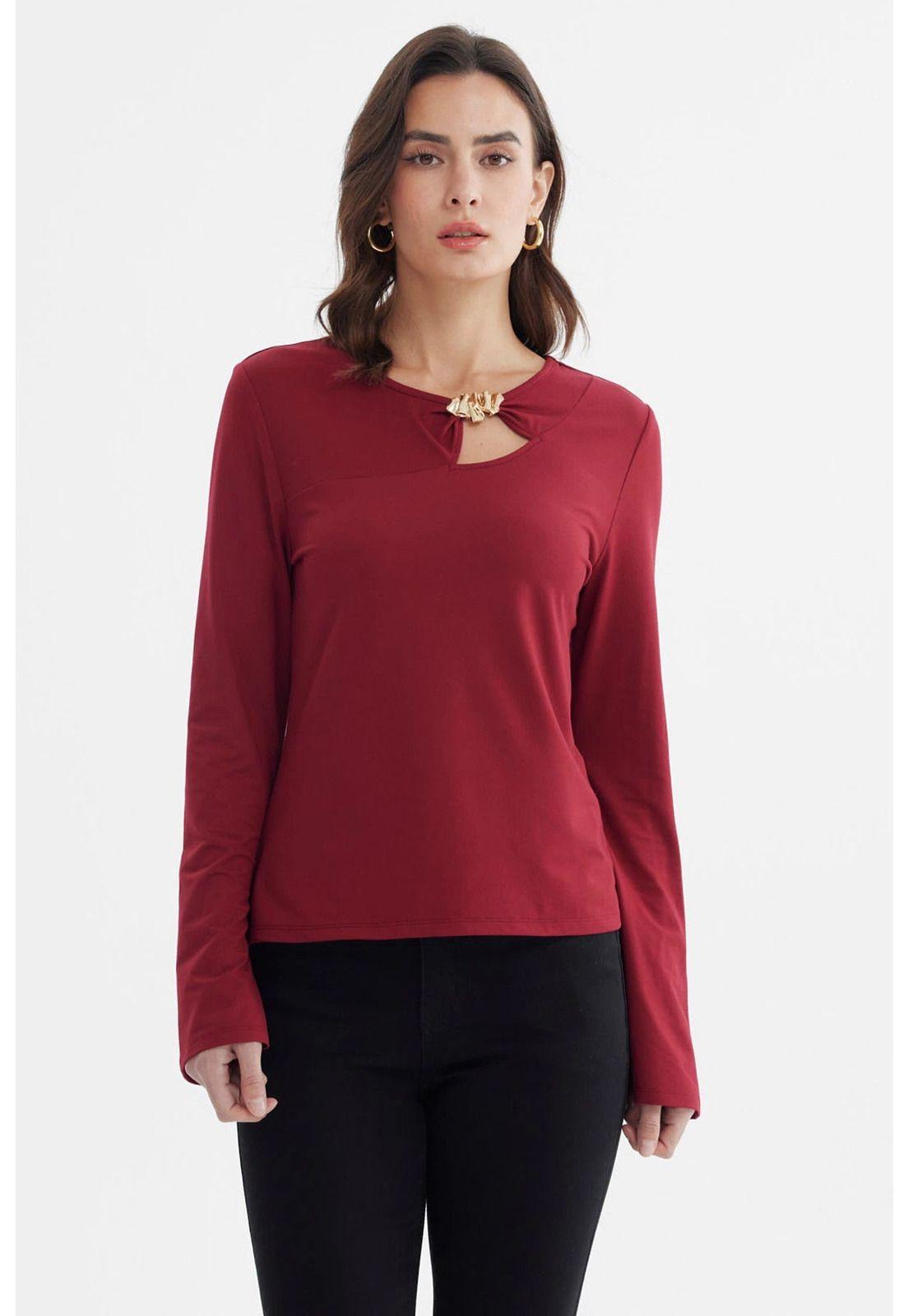 Polera Mujer Aplicación Metalica En Pecho Rojo-0