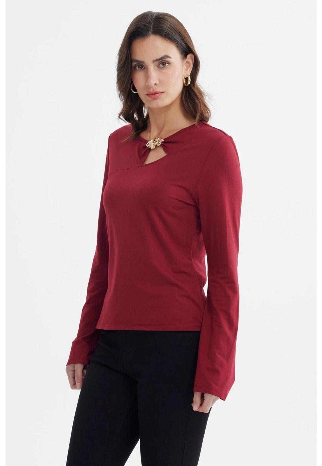 Polera Mujer Aplicación Metalica En Pecho Rojo-1