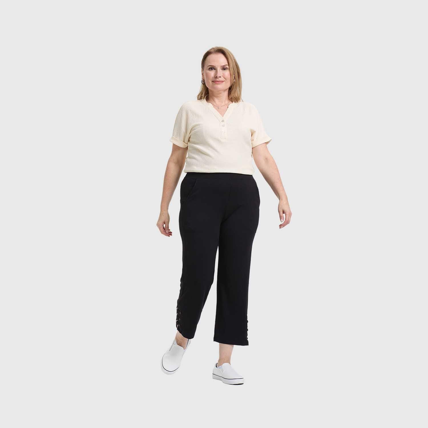 Pantalón Buzo Mujer Detalle Ojetillo Negro Fashion's Park-3