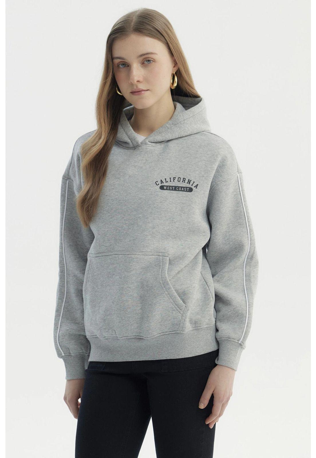 Polerón Mujer Canguro Print Gris Melange - ll-0