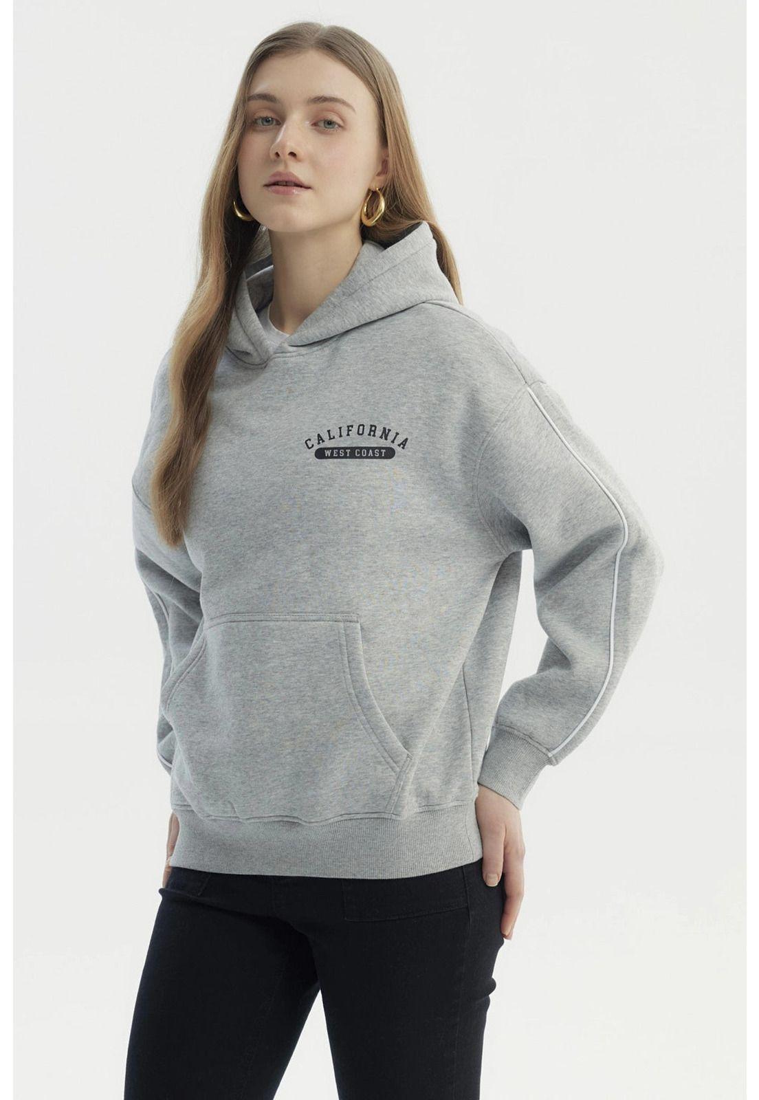 Polerón Mujer Canguro Print Gris Melange - ll-1