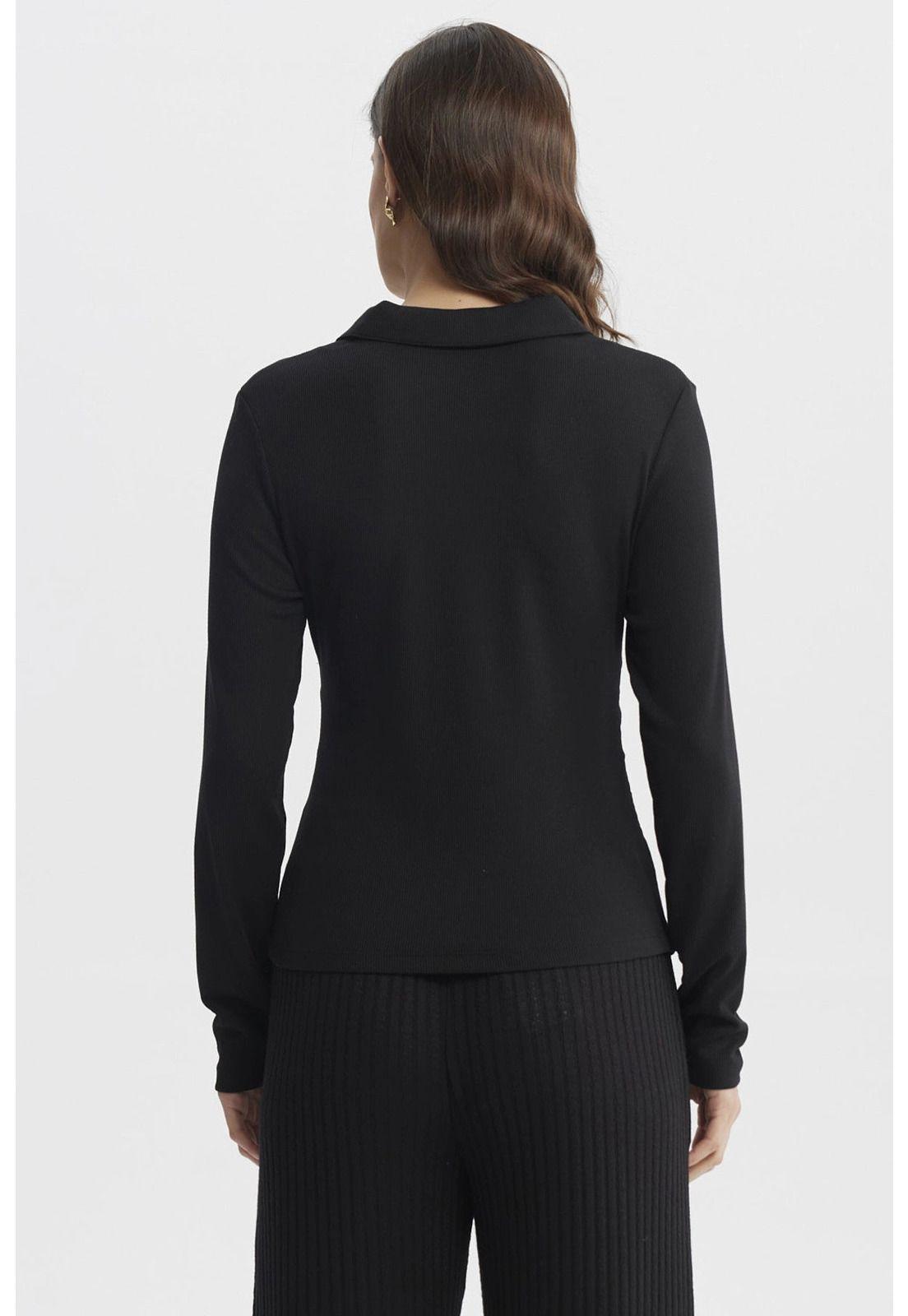 Polera Mujer Cuello Camisero Negro - ll-2