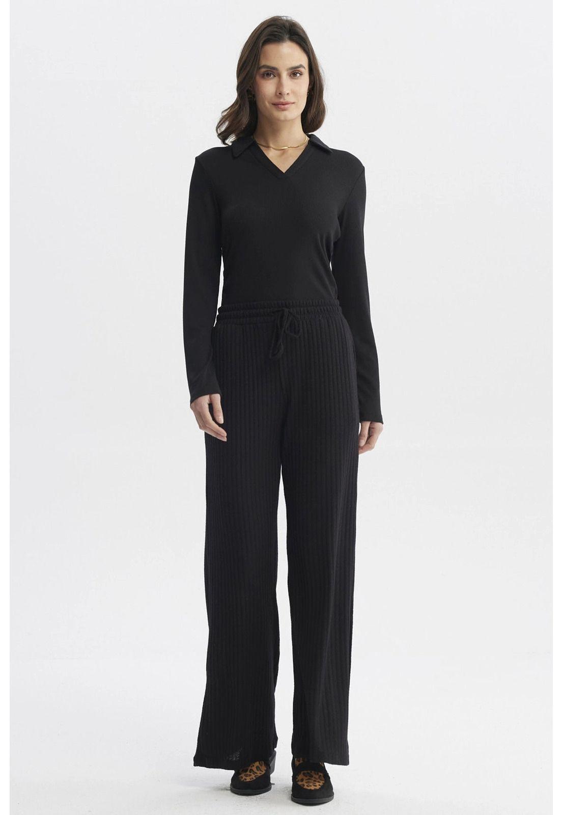 Polera Mujer Cuello Camisero Negro - ll-3