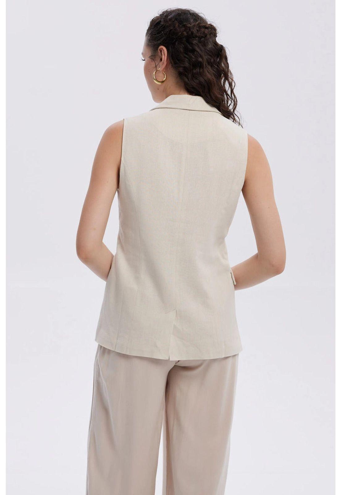 Blazer Mujer Lino 2 Bolsillos Arena-2