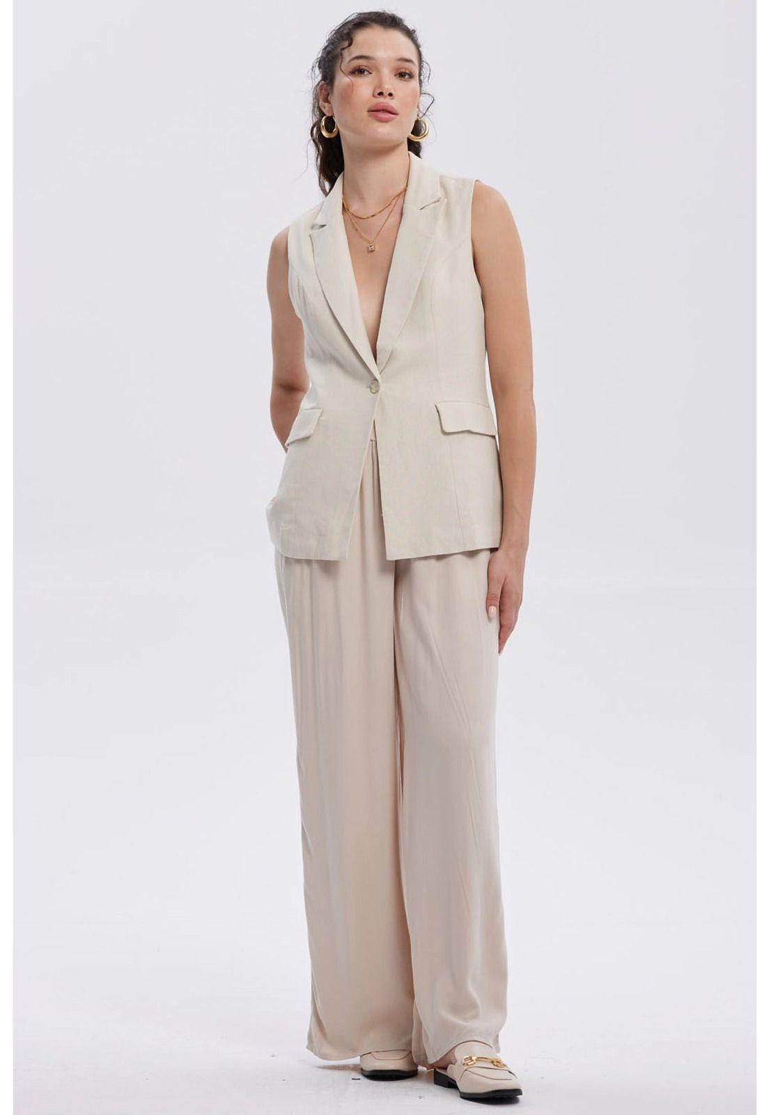 Blazer Mujer Lino 2 Bolsillos Arena-3