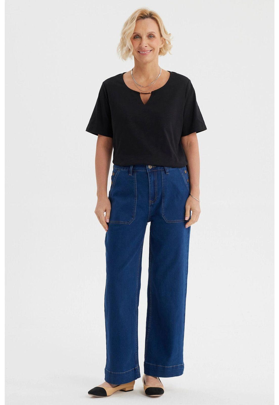 Jeans Mujer Clásico Calce Recto Azul-3