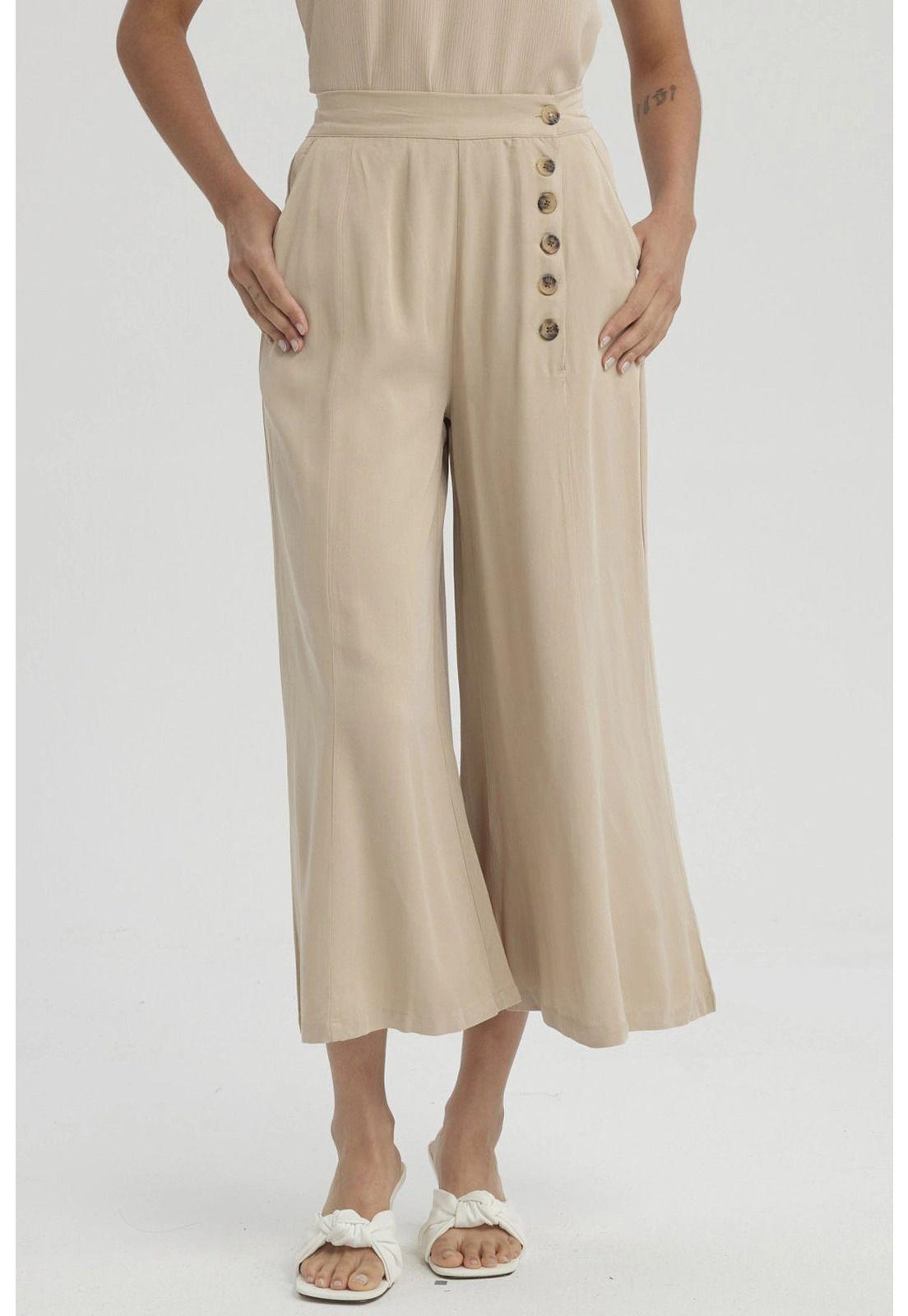 Pantalón Mujer Botones Costados Crudo-0
