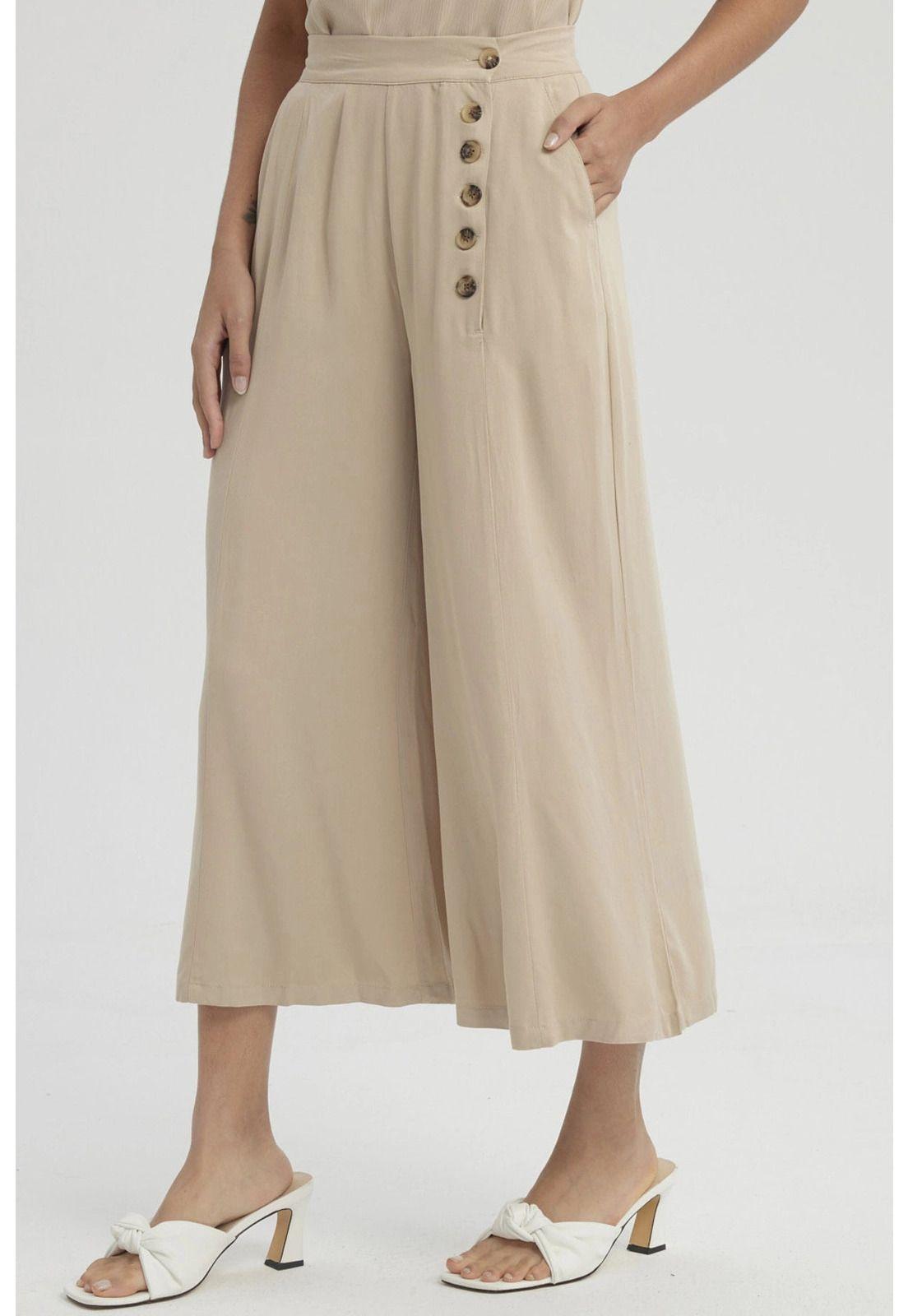 Pantalón Mujer Botones Costados Crudo-3