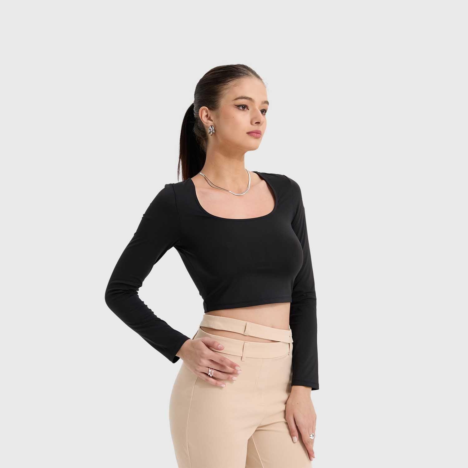 Polera Mujer Escote Cuadrado Negro II Fashion's Park-1