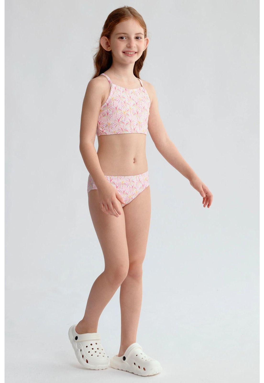 Traje De Baño Niña Espalda Cruzada Rosado - ll-3