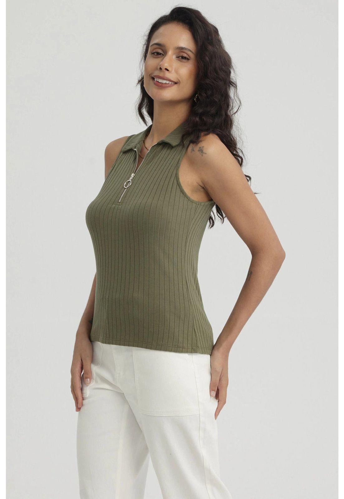 Polera Mujer Rib Medio Cierre Verde Musgo-3