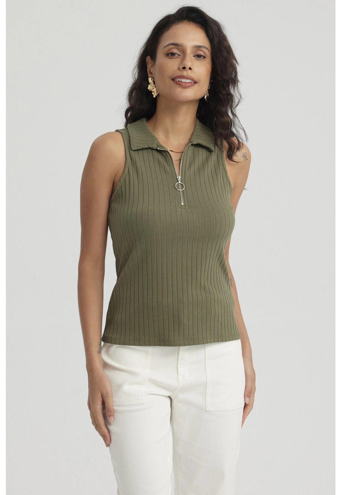 Polera Mujer Rib Medio Cierre Verde Musgo-4