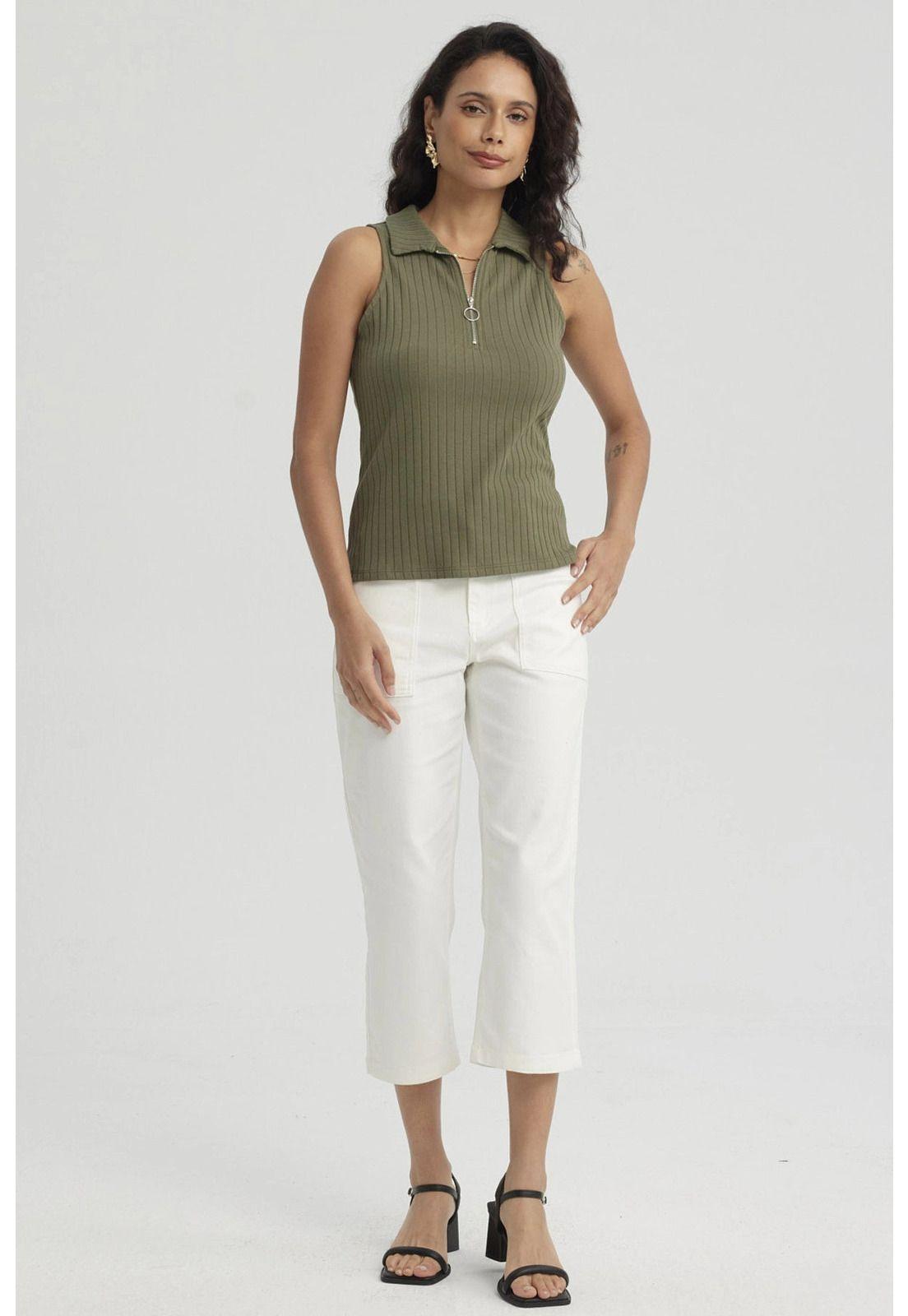 Polera Mujer Rib Medio Cierre Verde Musgo-7