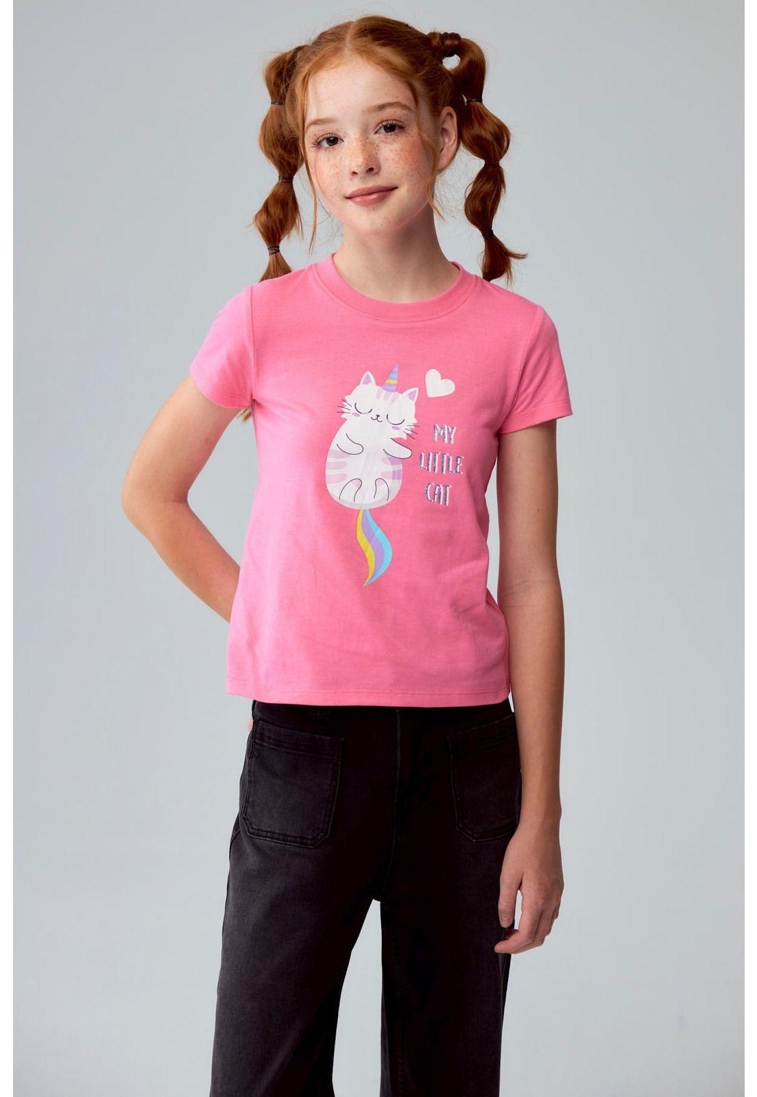 Polera Niña Básica Estampada Rosado-0