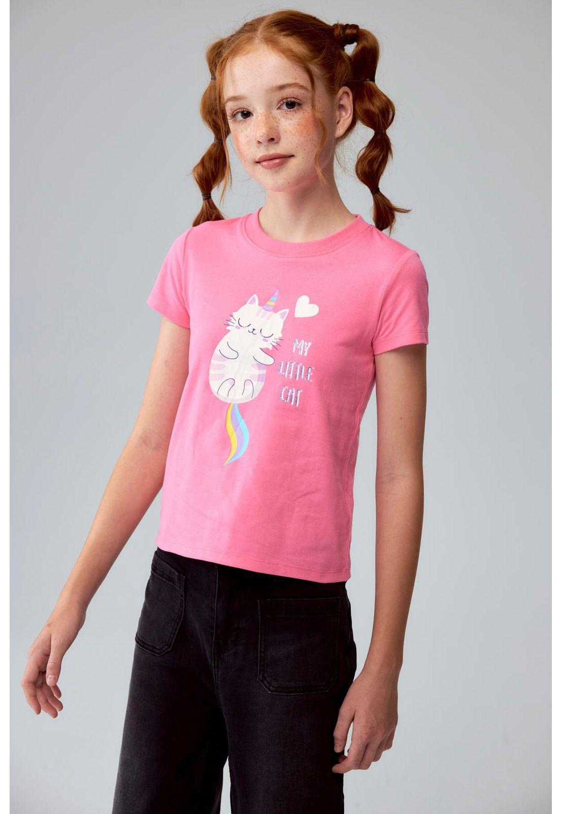 Polera Niña Básica Estampada Rosado-1