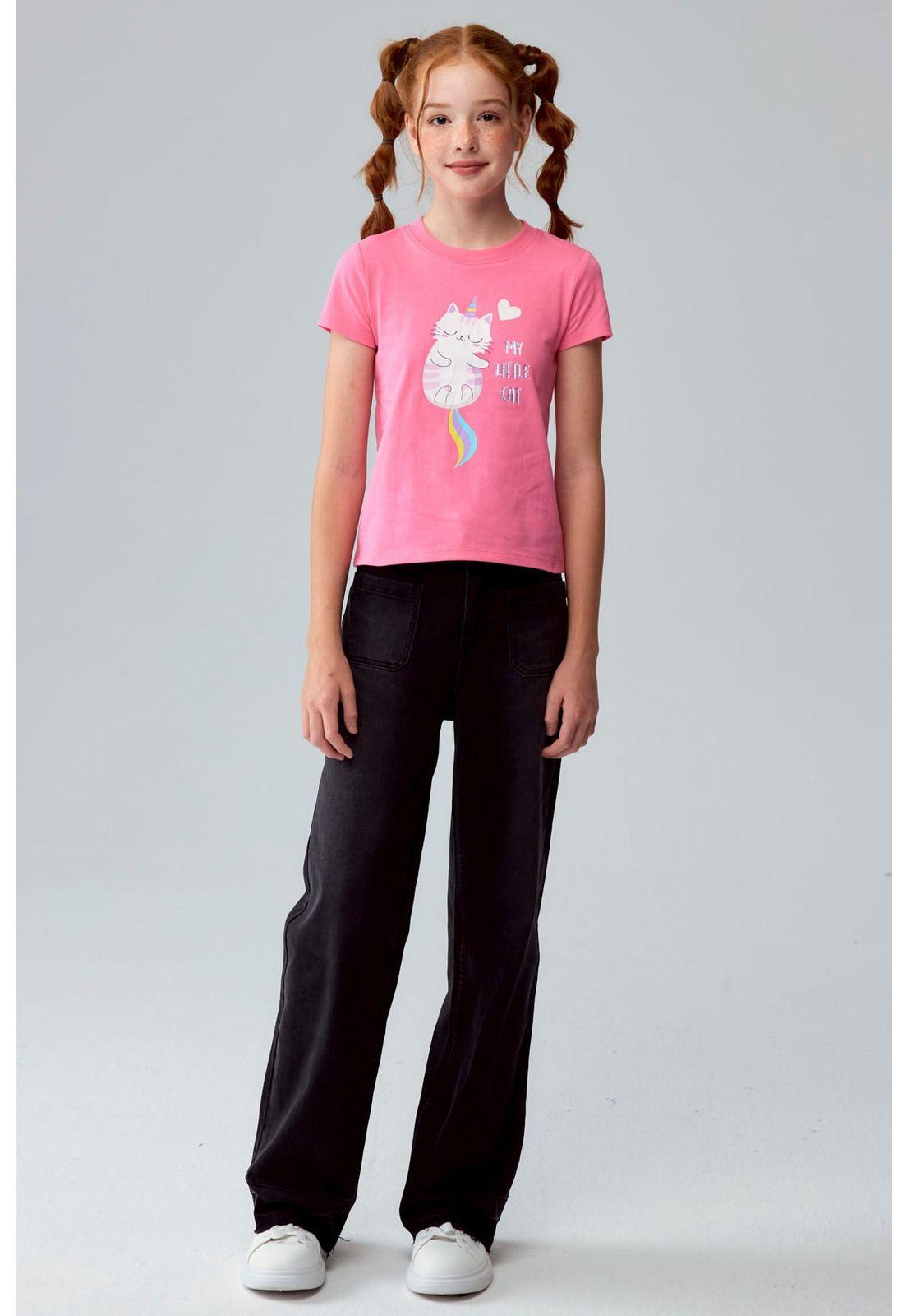 Polera Niña Básica Estampada Rosado-3