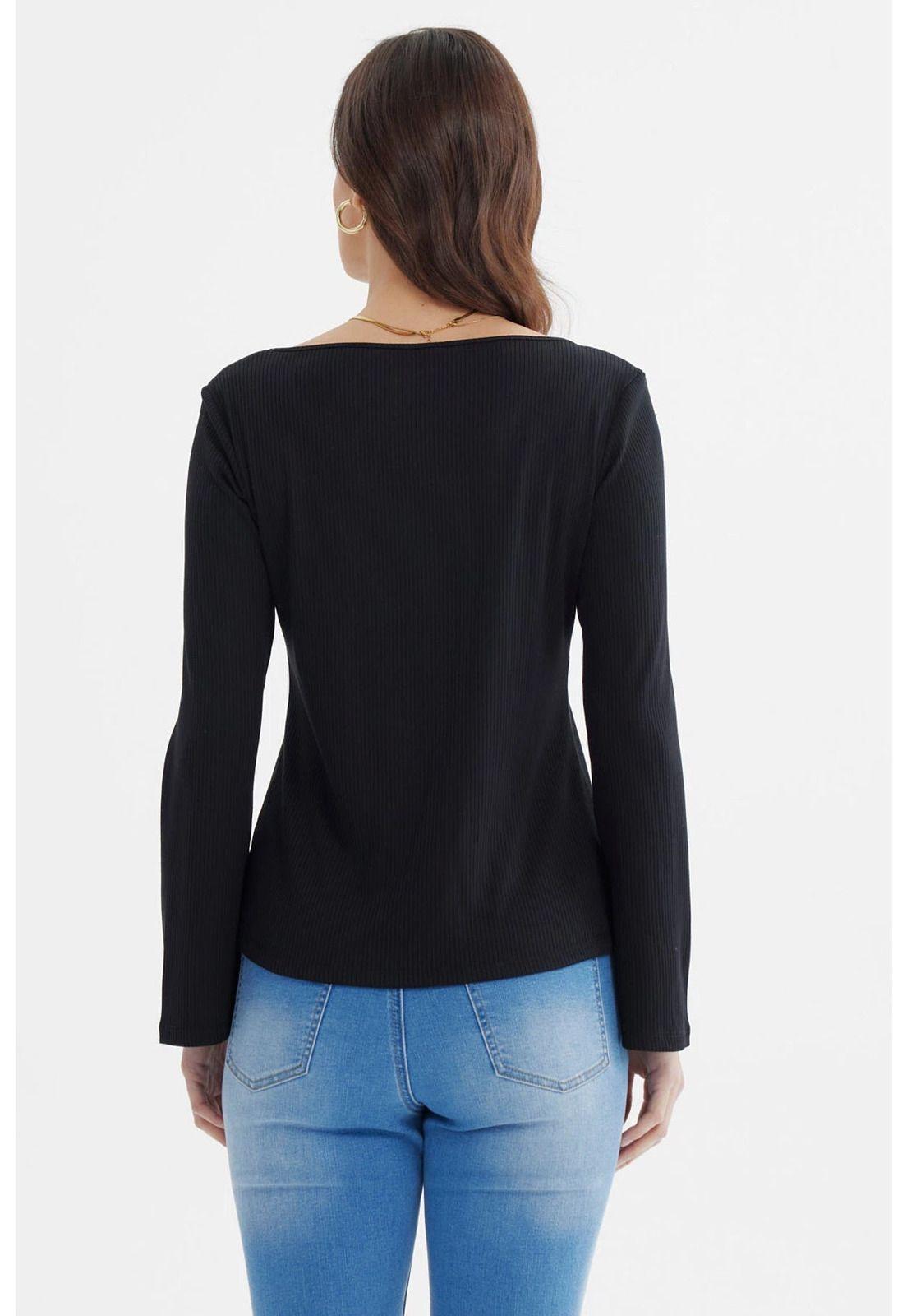 Polera Mujer Escote Bardot Rib Negro-2