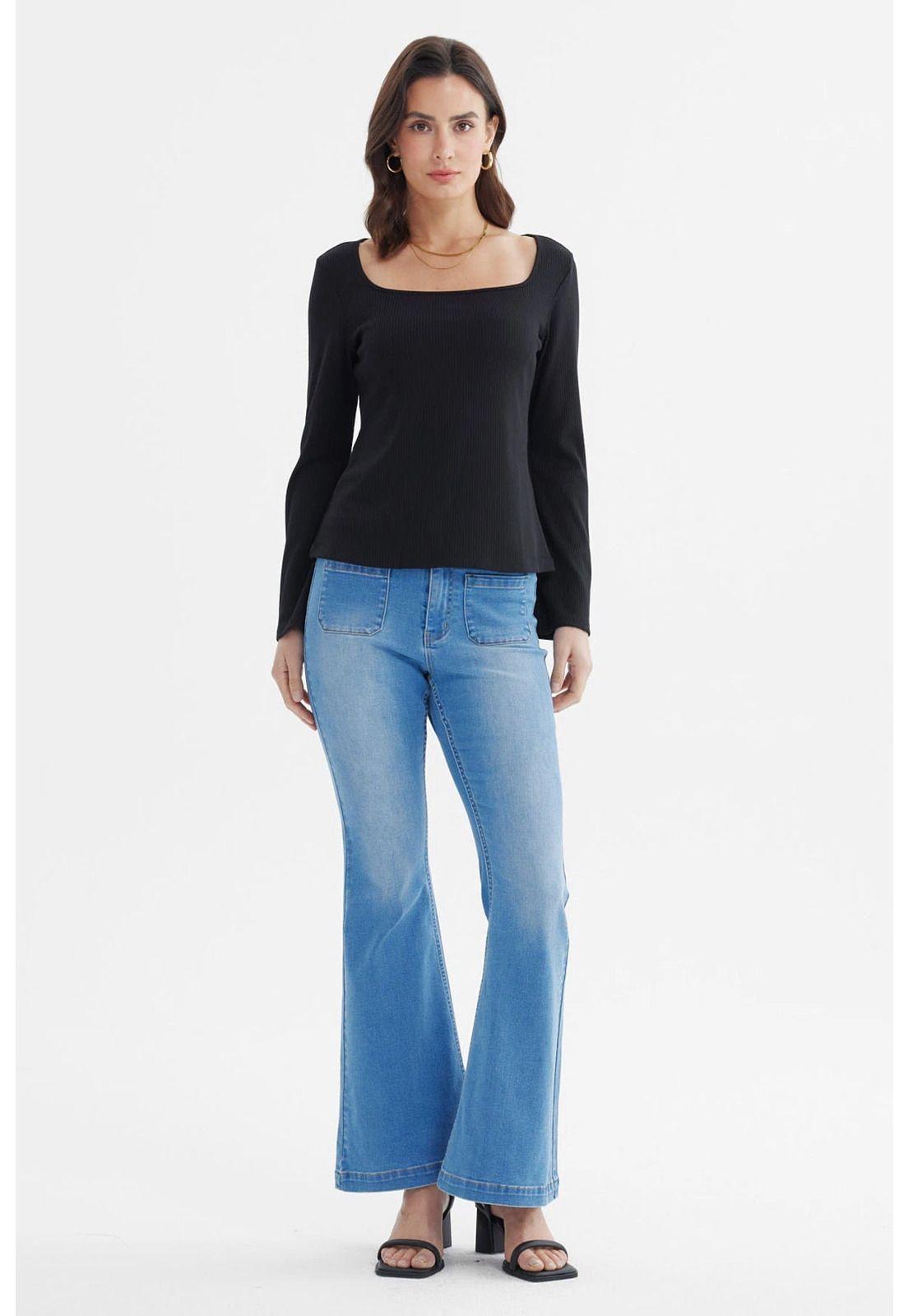 Polera Mujer Escote Bardot Rib Negro-3