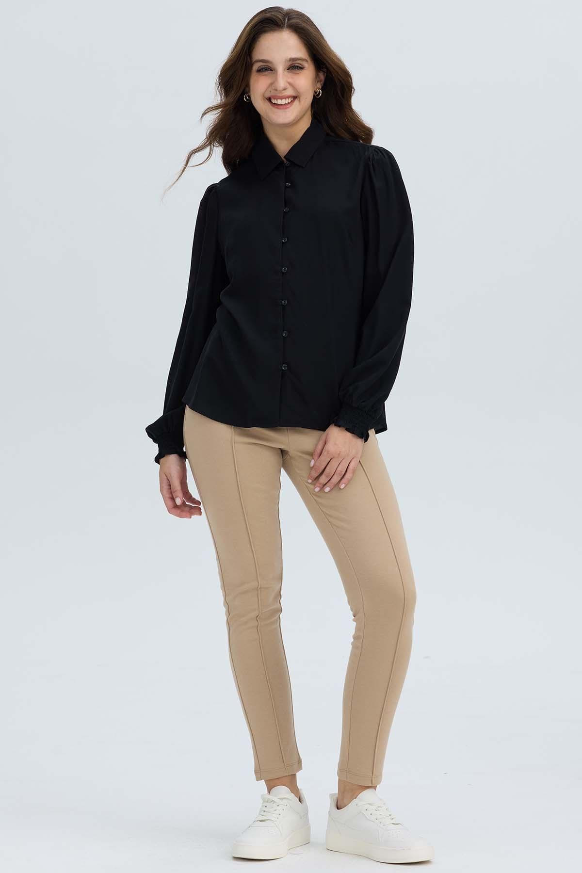 Blusa Mujer Puño Elasticado Negro-3