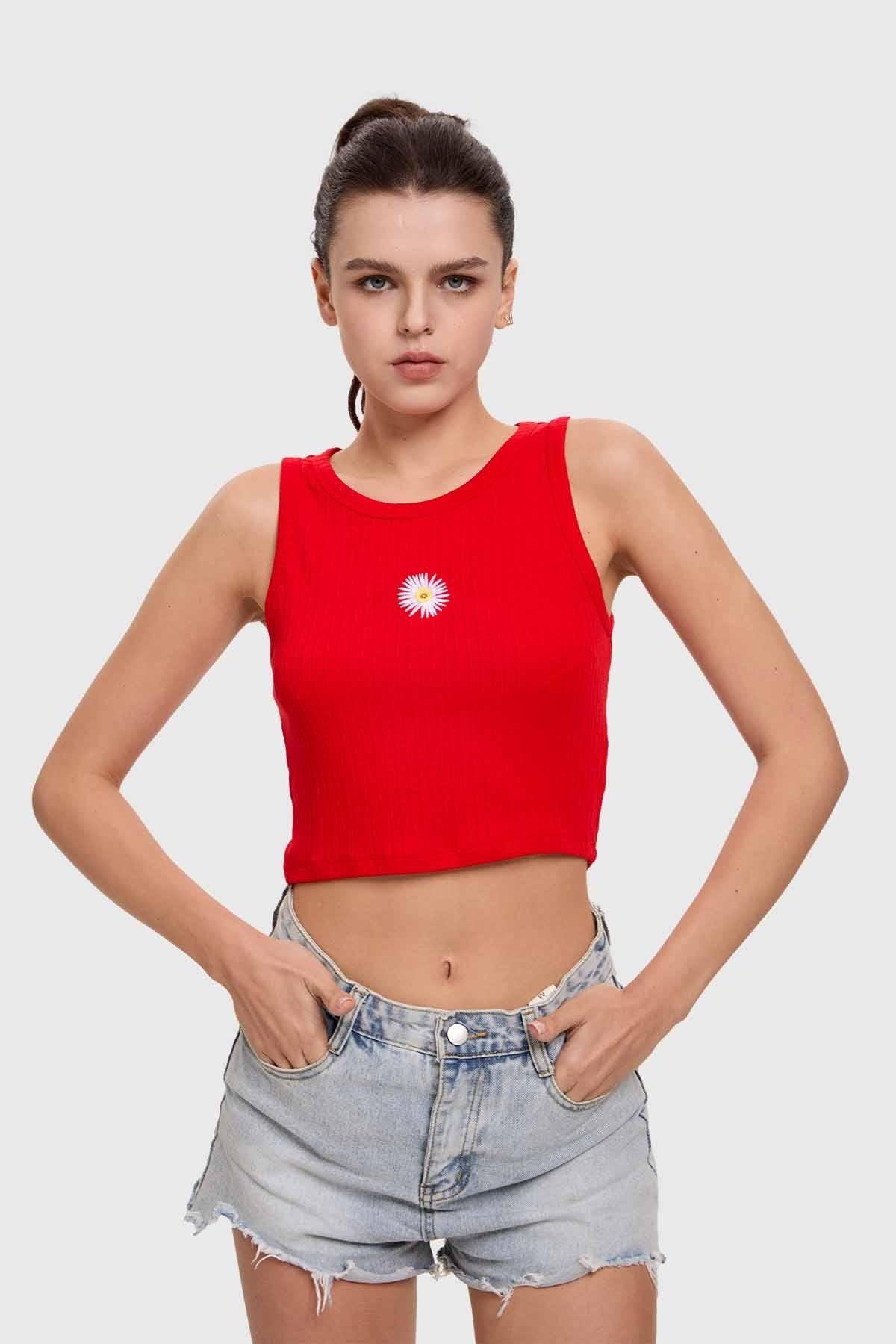 Polera Mujer Bordado Rojo-0