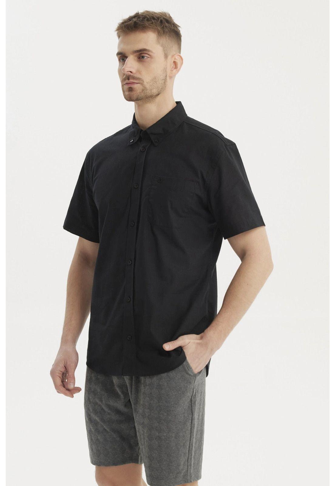 Camisa Hombre Cuello Camisero Negro-1