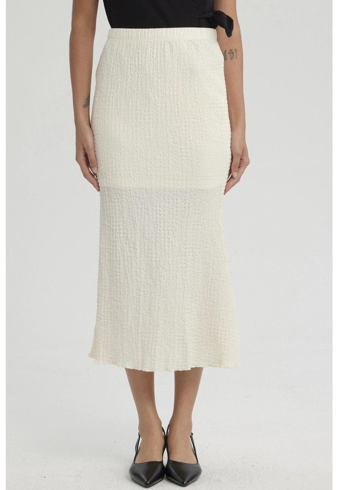 Falda Mujer Larga Pretina Elasticada Con Textura Crema-0