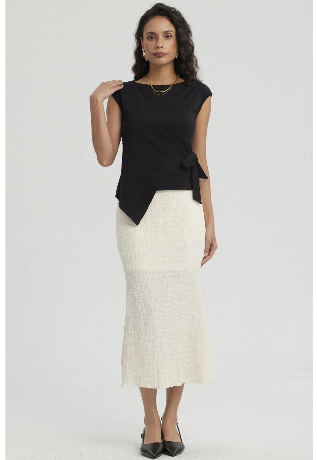 Falda Mujer Larga Pretina Elasticada Con Textura Crema-1