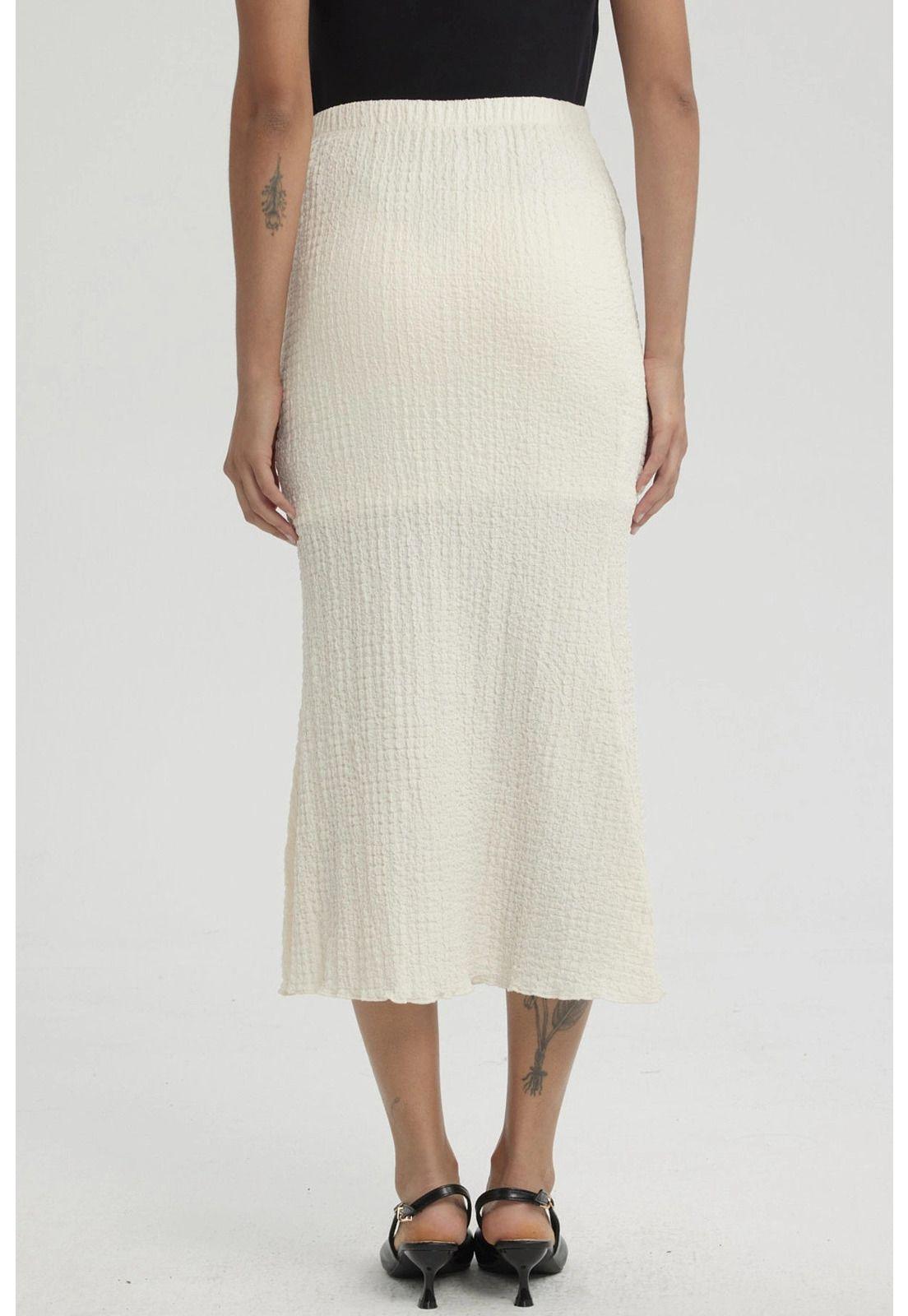 Falda Mujer Larga Pretina Elasticada Con Textura Crema-2