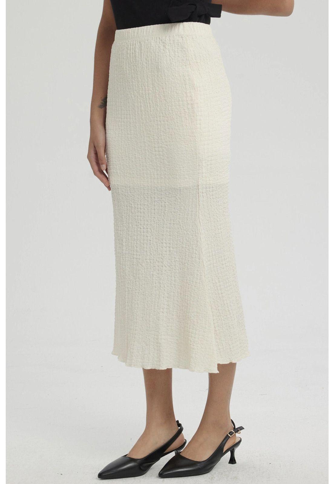 Falda Mujer Larga Pretina Elasticada Con Textura Crema-3